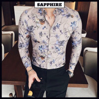 Áo sơ mi nam hoa dài tay mùa thu phong cách Hàn Quốc mới, in họa tiết, dáng ôm, phong cách cao cấp, không cần ủi, áo sơ mi thường ngày