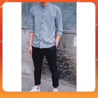 Áo Sơ Mi Nam Ikemen Cổ Tàu Màu Ghi Xám á2 . ⛑
