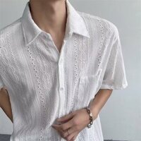 Áo sơ mi nam in hình Cuba Retro Tidal hiện tại Vogue Đa năng Lax Tay ngắn thoáng khí mùa hè