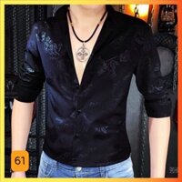 Áo Sơ Mi Nam kate lụa tay dài họa tiết HG241