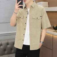 Áo sơ mi nam kẻ caro Áo sơ mi nam kẻ caro ngắn tay mẫu mới Áo sơ mi nam tay lỡ thời trang mùa hè đẹp trai thương hiệu sành điệu áo mặc thường ngày rộng rãi thanh thiếu niên