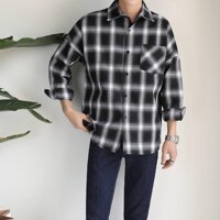 Áo sơ mi nam kẻ caro - Đen Trắng - Size M