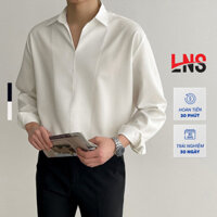 Áo sơ mi nam LINNY STORE cổ V hàn quốc form rộng không nút trắng đen , Áo sơ mi cổ vest dài tay vải lụa chống nhăn SMV