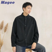 Áo Sơ Mi Nam Magee Trắng Phong Cách Hàn Quốc Thời Trang Ba Phần Tư Tay Đứng Cổ Áo Sơ Mi