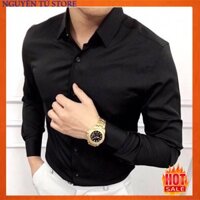 Áo sơ mi nam màu đen dành cho công sở học sinh-phong cách hàn quốc
