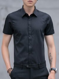 Áo sơ mi nam màu đen tay ngắn - XL