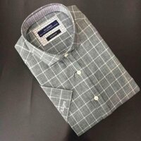 Áo sơ mi nam màu ghi kẻ cộc tay Custom Fit mã ALGS-C94