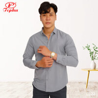Áo sơ mi nam màu trắng phong cách Hàn, form slimfit body trẻ khỏe, vải sợi tre mượt mát, tay dài, tà bầu, big size - Màu xám 0122 - L 60-65kg