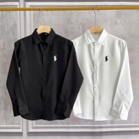 Áo sơ mi nam màu trắng tay dài THÊU LOGO chất vãi mango dày dặn mềm mịn mẫu hot trend