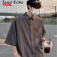 Áo Sơ Mi Nam Màu Trơn Trail Echo Mùa Hè Nhật Bản Retro Đơn Giản Rời Áo Nửa Tay
