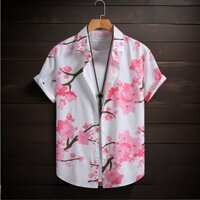 Áo Sơ Mi Nam Mùa Hè Tay Ngắn Hồng Hoa Mận Áo Sơ Mi Thường Ngày Cho Nam Áo Quần Áo Mới