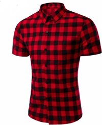 Áo sơ mi nam ngắn tay caro đỏ đen - XL