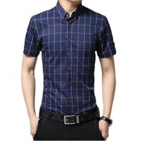 Áo Sơ Mi Nam Ngắn Tay Caro Nút  - Xám - L