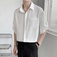 Áo Sơ Mi Nam Ngắn Tay Form Rộng Hàn Quốc Có Túi Phối dây V06 Thời Trang Cao Cấp PONIVALAZA