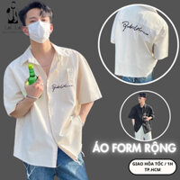 Áo sơ mi nam ngắn tay LẠC LẠC OFFICIAL , sơ mi form rộng tay ngắn , vải lụa mango dày dặn