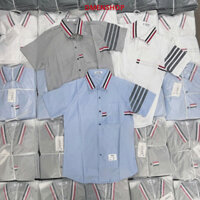 áo sơ mi nam ngắn tay phối sọc thêu viền đỏ bắt mắt thời trang sang trọng trẻ trung mã 015