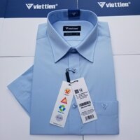 Aó sơ mi nam ngắn tay Việt Tiến màu XANH DA TRỜI - SKY BLUE , chính hãng , cao cấp – form suông  REGULAR- tà bấu