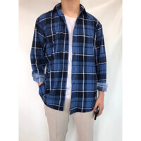 Áo Sơ Mi Nam Nữ Dài Tay Kẻ Sọc Caro Cổ Bẻ Phong Cách Hàn Quốc