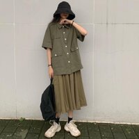 Áo Sơ Mi Nam Nữ Form Rộng TRƠN Basic Unisex Cộc Tay Trắng và Đen, Kiểu áo sơ mi suông Ulzzang