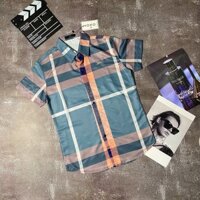 Áo sơ mi Nam Nữ 🔅FULL SIZE🔅  Áo sơ mi cộc tay B B R kẻ sọc caro xanh sọc trắng , chất vải mềm mịn, thoáng mát