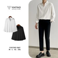 Áo sơ mi nam nữ giấu cúc cổ V form rộng Hàn Quốc Vintino-fashion,Sơ mi trắng nam trơn vải lụa kate SMV