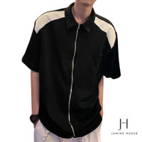 Áo Sơ Mi Nam Nữ JAMINE HOUSE Tay Ngắn Lụa Mango Khóa PHỐI VAI Unisex Form Rộng