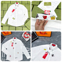Áo Sơ Mi Nam Nữ THêu Sticker Viền Cổ Cực Đẹp - Áo Sơ Mi Nam Nữ Thêu Logo Sticker Cao Cấp
