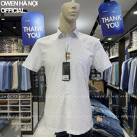 Áo sơ mi nam Owen ngắn tay màu trắng họa tiết body fit vạt ngang vải sợi tre AB240038NT