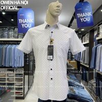 Áo sơ mi nam Owen ngắn tay màu trắng họa tiết regular fit vạt bầu vải sợi tre AR240068NT