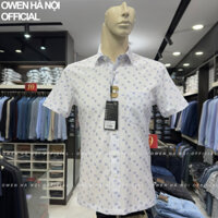 Áo sơ mi nam Owen ngắn tay màu trắng họa tiết body fit vạt ngang vải sợi tre AB250035NT