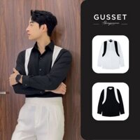 Áo sơ mi nam phối đen trắng giả Balo chất vài chéo Hàn mịn mát GUSSET2 SMP08