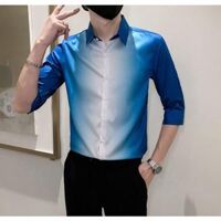 áo sơ mi nam phối màu tay lỡ phong cách hàn quốc sang chảnh cực ngầu và tinh tế, nam tính - h62 - xanh - 2XL