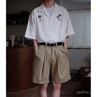 Áo sơ mi nam phong cách Trung Quốc dáng rộng, áo sơ mi Nhật Bản, áo retro ALOHA hình cây dừa, áo cổ Cuba mùa hè tay ngắn