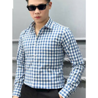 Áo sơ mi nam quảng châu cao cấp kẻ karo dài tay mã V45