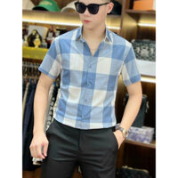 Áo sơ mi nam quảng châu cao cấp kẻ karo cộc tay mã K14