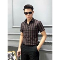 Áo sơ mi nam quảng châu cao cấp kẻ karo tay cộc mã K03