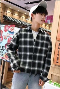 Áo sơ mi nam sọc caro - Xám - đen