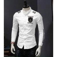 Áo sơ mi nam sọc tay và vai họa tiết sói - XL