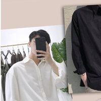 Áo Sơ Mi Nam Tay Dài Cotton Lụa Kiểu Hàn Quốc, Áo Sơ Mi Trắng Nam Form Rộng Đi Học, Áo Nam Đẹp Bigsize Đen