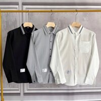 Áo Sơ Mi Nam Tay Dài In chữ, Muối tiêu, Vải Đũi cotton, Dáng ôm gọn, cổ thuyền Thời Trang, màu sắc cơ bản