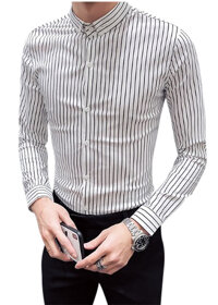 Áo sơ mi nam tay dài kẻ sọc trắng đen - XXL