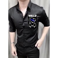 ÁO SƠ MI NAM TAY DÀI PHỐI HÌNH GẤU HELLO SIÊU DỂ THƯƠNG - BIGSIZE M-6XL