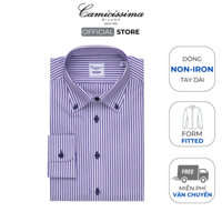 Áo Sơ Mi Nam Tay Dài CAMICISSIMA Tím Sọc Trắng Form Extra Slim Fit Dòng Non-iron - NIESFPURVS11075