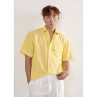 ÁO SƠ MI NAM TAY NGẮN 1 TÚI PHỐI KẺ SỌC PHOM SUÔNG. MARU VER SHIRT MÀU VÀNG SỌC.
