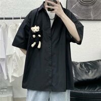 Áo sơ mi nam tay ngắn in hình gấu độc đáo dễ phối đồ