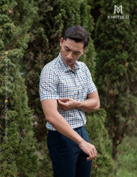 Áo sơ mi nam tay ngắn Khatoco caro xanh vàng mã A1MN468S1 - 2XL