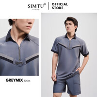 Áo sơ mi nam tay ngắn màu ghi xám SIMTU tay raglan phối 2 đường sọc cùng logo kim loại cao cấp | SM003