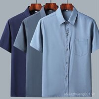 Áo sơ mi nam tay ngắn mùa hè, rộng rãi, vải lụa lạnh, áo sơ mi công sở cho ông, bố KDYS