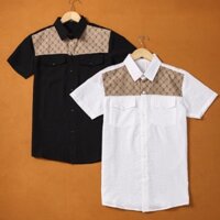 ÁO SƠ MI NAM TAY NGẮN PHỐI HAI MÀU HOẠ TIẾT CHỮ B TÚI HỘP THỜI TRANG SK24