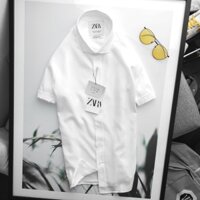 Áo sơ mi nam tay ngắn ZARA màu TRẮNG vải cotton lụa cao cấp chống nhăn - SOÁI CA VĂN PHÒNG
